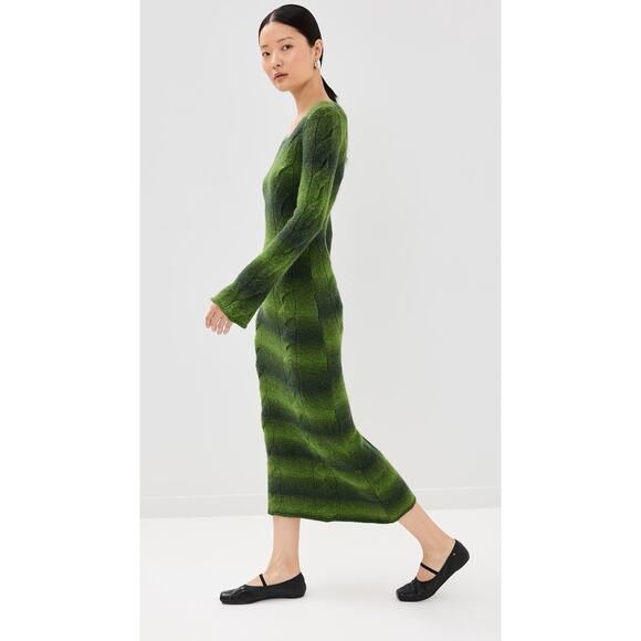 NWT Alohas Trenza Green Knit Maxi Dress Wool Mohair Blend Long Sleeve S - Picture 3 of 14